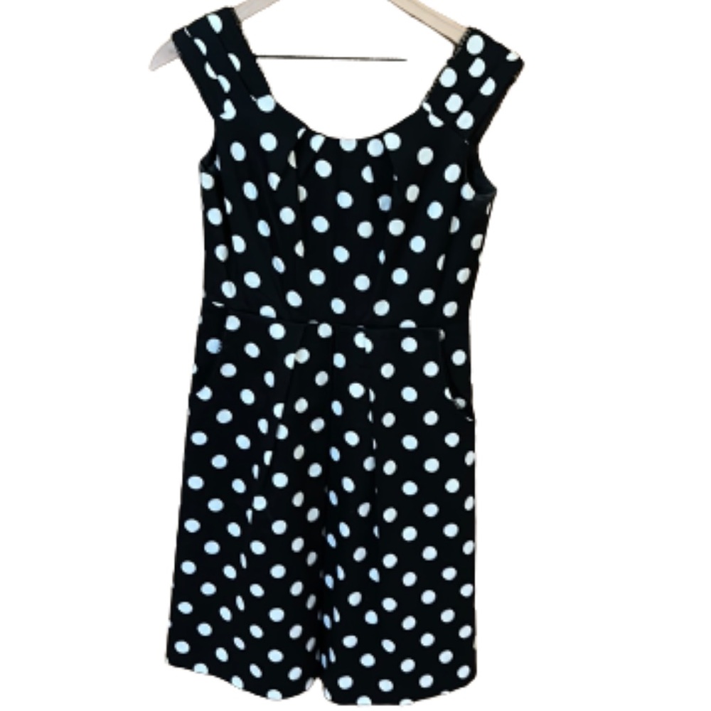 Chetta B size 4 black and white polka dress with pockets and zippered back.